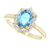 14K Gold Oval Natural Aquamarine & Natural Diamond Halo-Style Ring – 8mm Stones - Yellow Gold - view 5