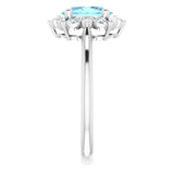 Platinum Oval Natural Aquamarine & Natural Diamond Halo-Style Ring – 8mm Stones - view 4