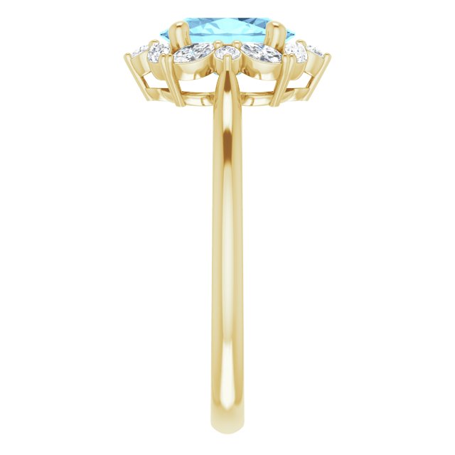 14K Gold Oval Natural Aquamarine & Natural Diamond Halo-Style Ring – 8mm Stones - Yellow Gold - view 4