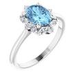 Platinum Oval Natural Aquamarine & Natural Diamond Halo-Style Ring – 8mm Stones