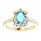 14K Gold Oval Natural Aquamarine & Natural Diamond Halo-Style Ring – 8mm Stones - Yellow Gold - view 3