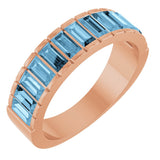 14K Gold Straight Baguette Natural Sky Blue Topaz Channel-Set Baguette Ring - Rose Gold