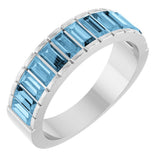 14K Gold Straight Baguette Natural Sky Blue Topaz Channel-Set Baguette Ring - White Gold