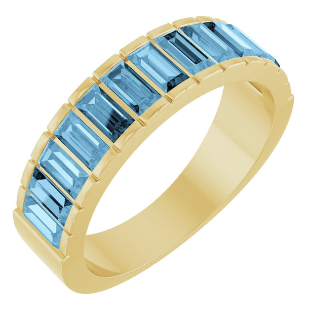 14K Gold Straight Baguette Natural Sky Blue Topaz Channel-Set Baguette Ring - Yellow Gold