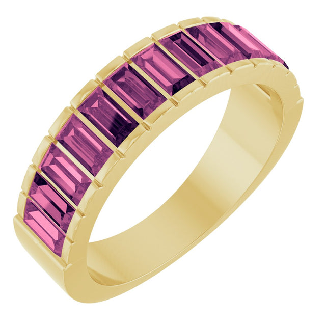 14K Gold Straight Baguette Natural Pink Tourmaline Channel-Set Baguette Ring - Yellow Gold