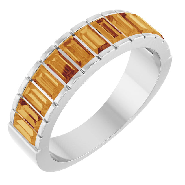 Platinum Straight Baguette Natural Citrine Channel-Set Baguette Ring