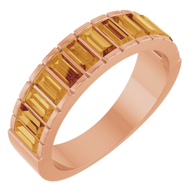 14K Gold Straight Baguette Natural Citrine Channel-Set Baguette Ring - Rose Gold