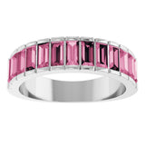 Platinum Straight Baguette Natural Pink Tourmaline Channel-Set Baguette Ring - view 3