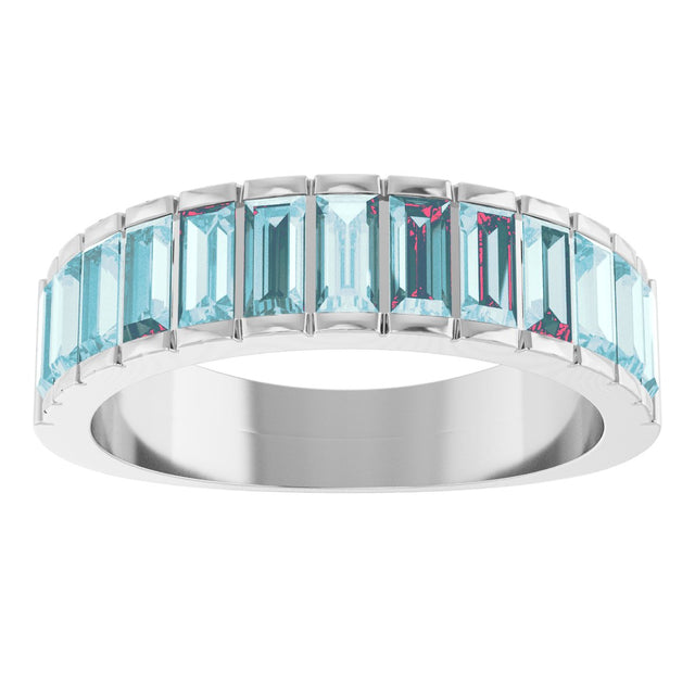14K Gold Straight Baguette Natural Sky Blue Topaz Channel-Set Baguette Ring - White Gold - view 3