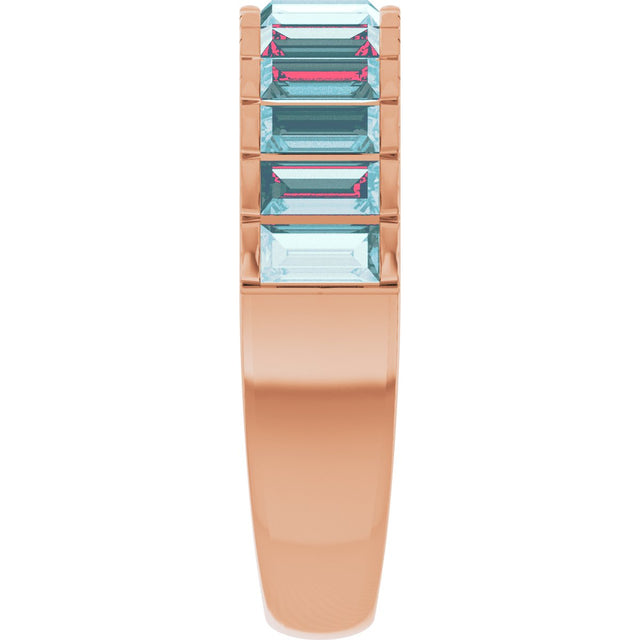 14K Gold Straight Baguette Natural Sky Blue Topaz Channel-Set Baguette Ring - Rose Gold - view 4