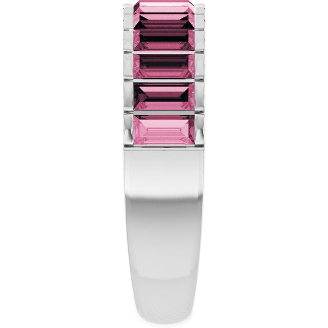 Platinum Straight Baguette Natural Pink Tourmaline Channel-Set Baguette Ring - view 4