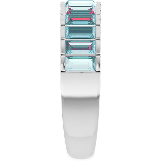 14K Gold Straight Baguette Natural Sky Blue Topaz Channel-Set Baguette Ring - White Gold - view 4