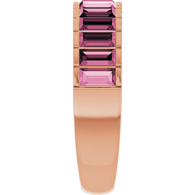 14K Gold Straight Baguette Natural Pink Tourmaline Channel-Set Baguette Ring - Rose Gold - view 4