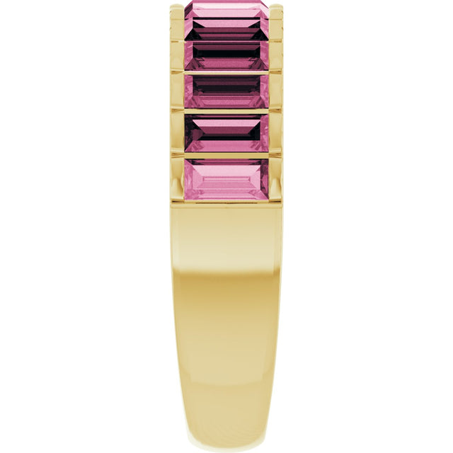 14K Gold Straight Baguette Natural Pink Tourmaline Channel-Set Baguette Ring - Yellow Gold - view 4