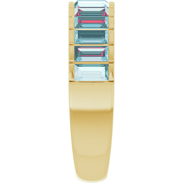 14K Gold Straight Baguette Natural Sky Blue Topaz Channel-Set Baguette Ring - Yellow Gold - view 4