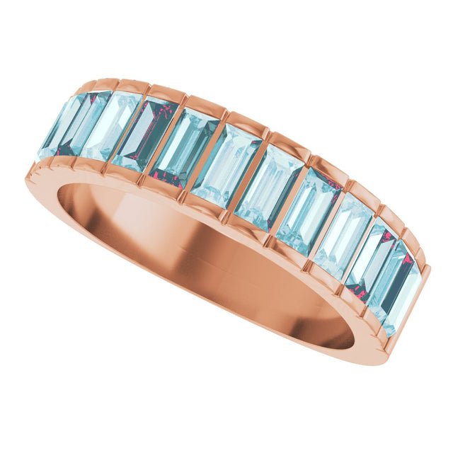 14K Gold Straight Baguette Natural Sky Blue Topaz Channel-Set Baguette Ring - Rose Gold - view 5