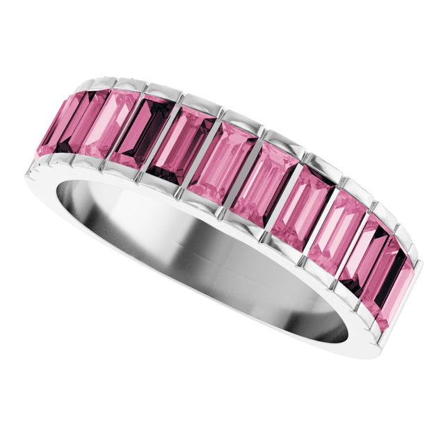 Platinum Straight Baguette Natural Pink Tourmaline Channel-Set Baguette Ring - view 5