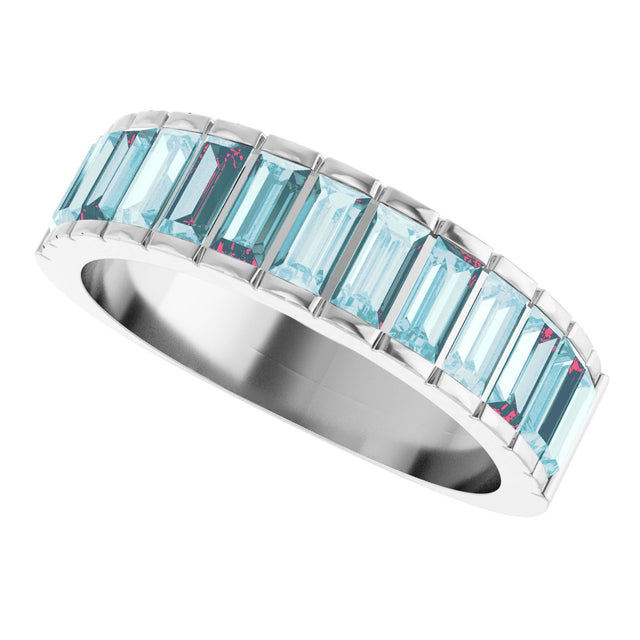 14K Gold Straight Baguette Natural Sky Blue Topaz Channel-Set Baguette Ring - White Gold - view 5