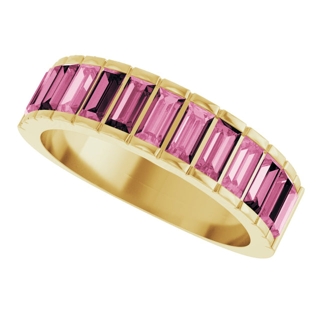 14K Gold Straight Baguette Natural Pink Tourmaline Channel-Set Baguette Ring - Yellow Gold - view 5