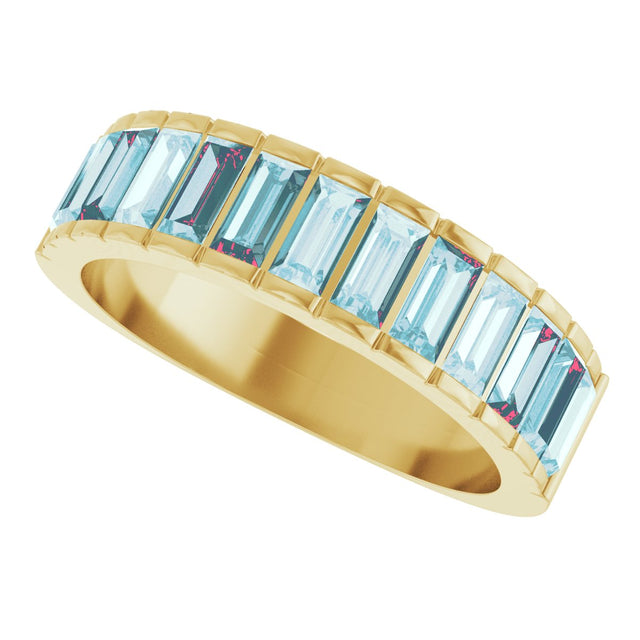 14K Gold Straight Baguette Natural Sky Blue Topaz Channel-Set Baguette Ring - Yellow Gold - view 5