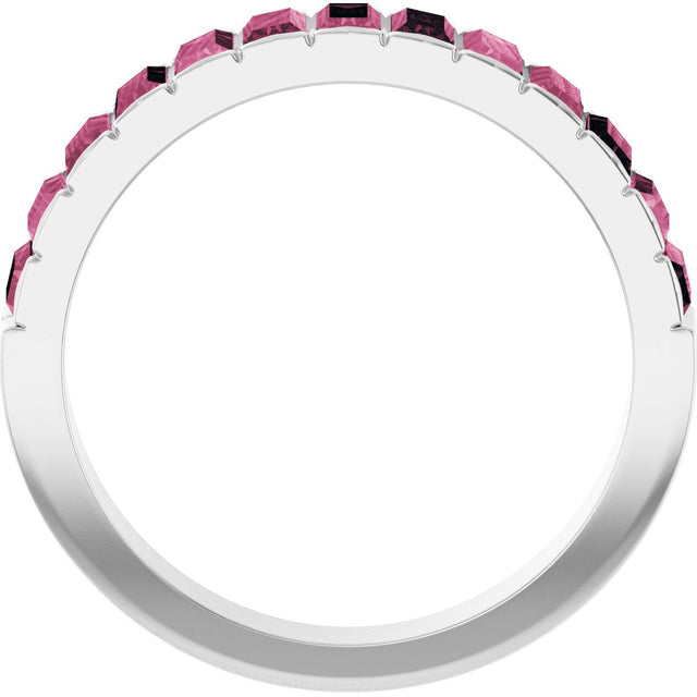 Platinum Straight Baguette Natural Pink Tourmaline Channel-Set Baguette Ring - view 2