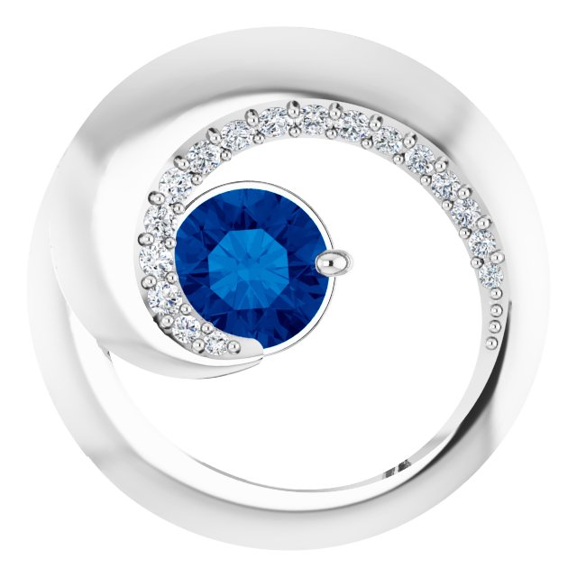14K Gold Round Natural Blue Sapphire & Natural Diamond Accented Circle Pendant