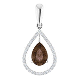 14K Gold Pear Natural Smoky Quartz & Natural Diamond Halo-Style Pendant