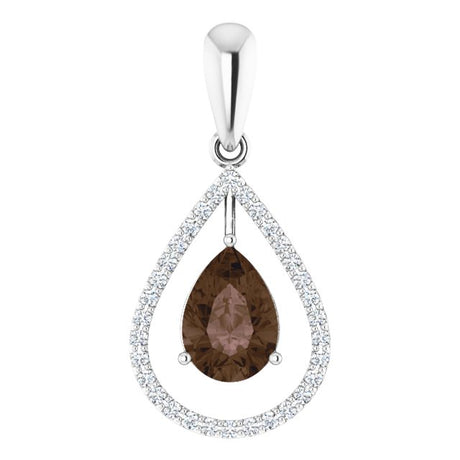 14K Gold Pear Natural Smoky Quartz & Natural Diamond Halo-Style Pendant