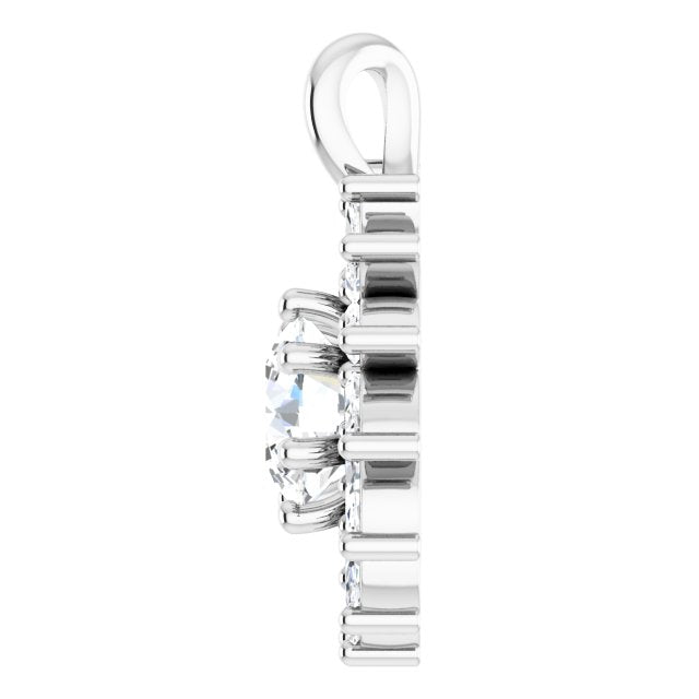 14K Gold Round Natural White Sapphire & Natural Diamond Halo-Style Necklace or Pendant – 3.5-6mm Stones - White Gold - view 3