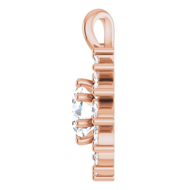 14K Gold Round Natural White Sapphire & Natural Diamond Halo-Style Necklace or Pendant – 3.5-6mm Stones - Rose Gold - view 3