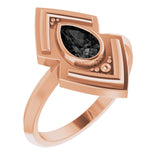 14K Gold Pear Natural Black Onyx Bezel-Set Geometric Ring - Rose Gold - view 2