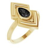 14K Gold Pear Natural Black Onyx Bezel-Set Geometric Ring - Yellow Gold