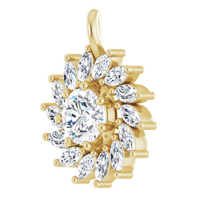 14K Gold Round Natural White Sapphire & Natural Diamond Halo-Style Necklace or Pendant – 3.5-6mm Stones - Yellow Gold - view 2