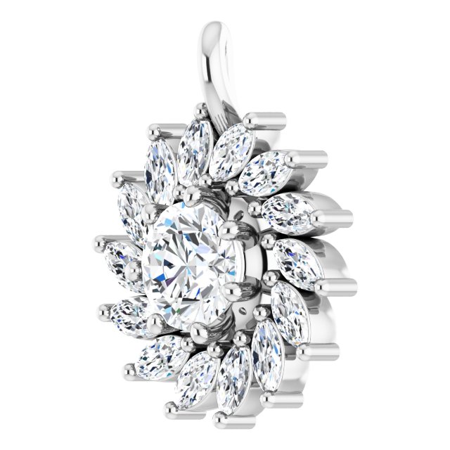14K Gold Round Natural White Sapphire & Natural Diamond Halo-Style Necklace or Pendant – 3.5-6mm Stones - White Gold - view 2