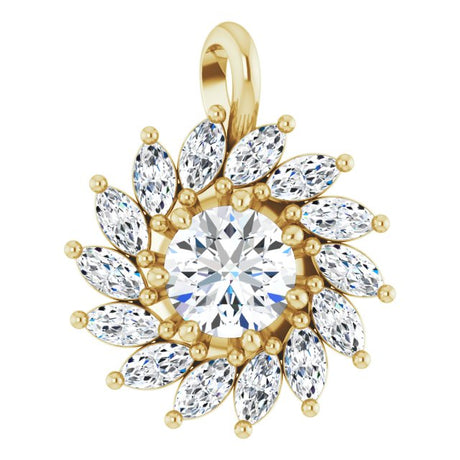 14K Gold Round Natural White Sapphire & Natural Diamond Halo-Style Necklace or Pendant – 3.5-6mm Stones - Yellow Gold