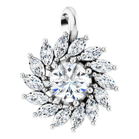 14K Gold Round Natural White Sapphire & Natural Diamond Halo-Style Necklace or Pendant – 3.5-6mm Stones - White Gold