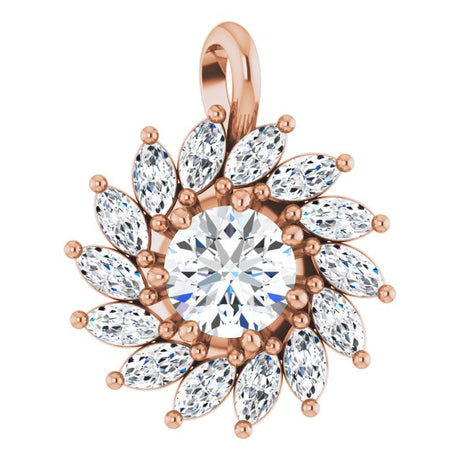 14K Gold Round Natural White Sapphire & Natural Diamond Halo-Style Necklace or Pendant – 3.5-6mm Stones - Rose Gold