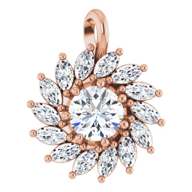 14K Gold Round Natural White Sapphire & Natural Diamond Halo-Style Necklace or Pendant – 3.5-6mm Stones - Rose Gold