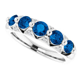 14K Gold Round Natural Ceylon Blue Sapphire & Natural Diamond Five-Stone Ring - view 5