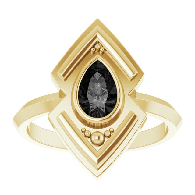 14K Gold Pear Natural Black Onyx Bezel-Set Geometric Ring - Yellow Gold - view 3