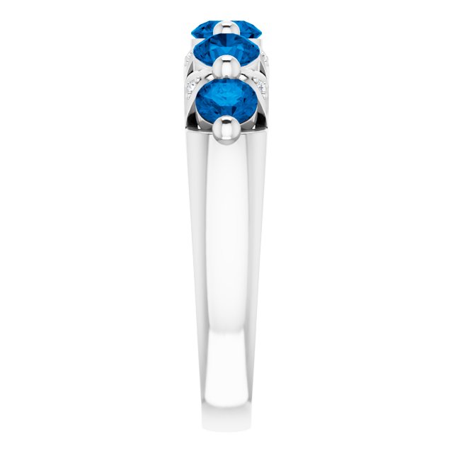 14K Gold Round Natural Ceylon Blue Sapphire & Natural Diamond Five-Stone Ring - view 4