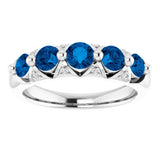 14K Gold Round Natural Ceylon Blue Sapphire & Natural Diamond Five-Stone Ring - view 3