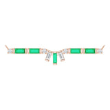 14K Gold Straight Baguette Natural Emerald & Natural Diamond Baguette Bar Necklace - Rose Gold