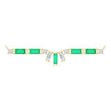 14K Gold Straight Baguette Natural Emerald & Natural Diamond Baguette Bar Necklace - Yellow Gold