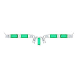 Platinum Straight Baguette Natural Emerald & Natural Diamond Baguette Bar Necklace