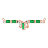 14K Gold Straight Baguette Natural Emerald & Natural Diamond Baguette Bar Necklace - Rose Gold - view 2