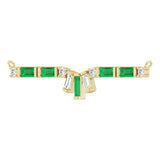 14K Gold Straight Baguette Natural Emerald & Natural Diamond Baguette Bar Necklace - Yellow Gold - view 2