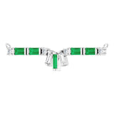 14K Gold Straight Baguette Natural Emerald & Natural Diamond Baguette Bar Necklace - White Gold - view 2