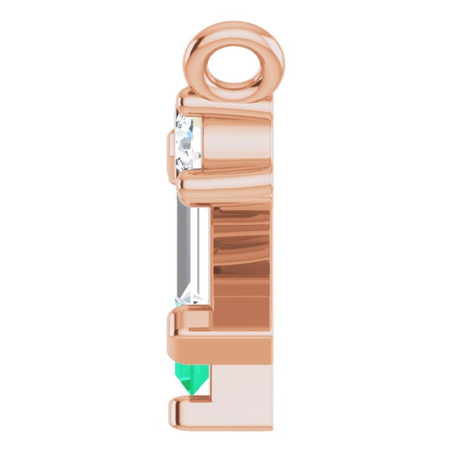 14K Gold Straight Baguette Natural Emerald & Natural Diamond Baguette Bar Necklace - Rose Gold - view 3