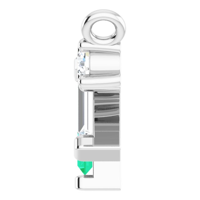 Platinum Straight Baguette Natural Emerald & Natural Diamond Baguette Bar Necklace - view 3